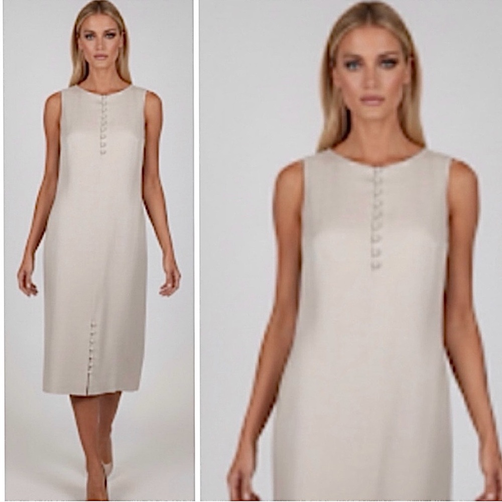 VTG 60s Donald Brooks Silk Organza Lined Linen Sheath Dress-Museum Quality Sz 4